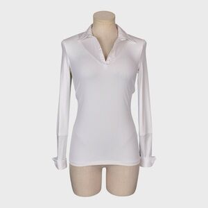 SkinnyShirt White Fitted Collared Stretch Shapewear Top